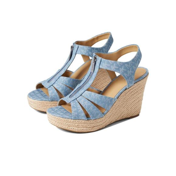 Michael Kors Berkley Women's Open Toe Wedge Sandals Size 7 M Blue Denim NEW - Picture 1 of 1